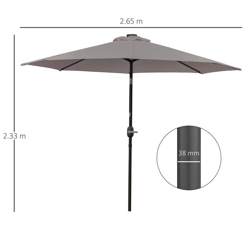 OMBRELLONE DA GIARDINO INCLINABILE Ï265 CM CON 32 LUCI LED SOLARI E MANOVELLA, GRIGIO