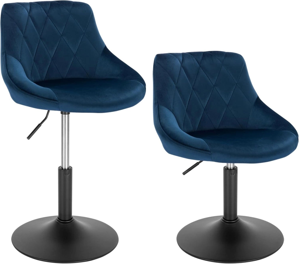 Set di 2 Casa Sedia Alta per Cucina con Schienale in Velluto, senza Poggiapiedi, l'altezza può essere regolata tra 42-58 cm, Blu, BH242bl-2
