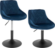 Set di 2 Casa Sedia Alta per Cucina con Schienale in Velluto, senza Poggiapiedi, l'altezza può essere regolata tra 42-58 cm, Blu, BH242bl-2