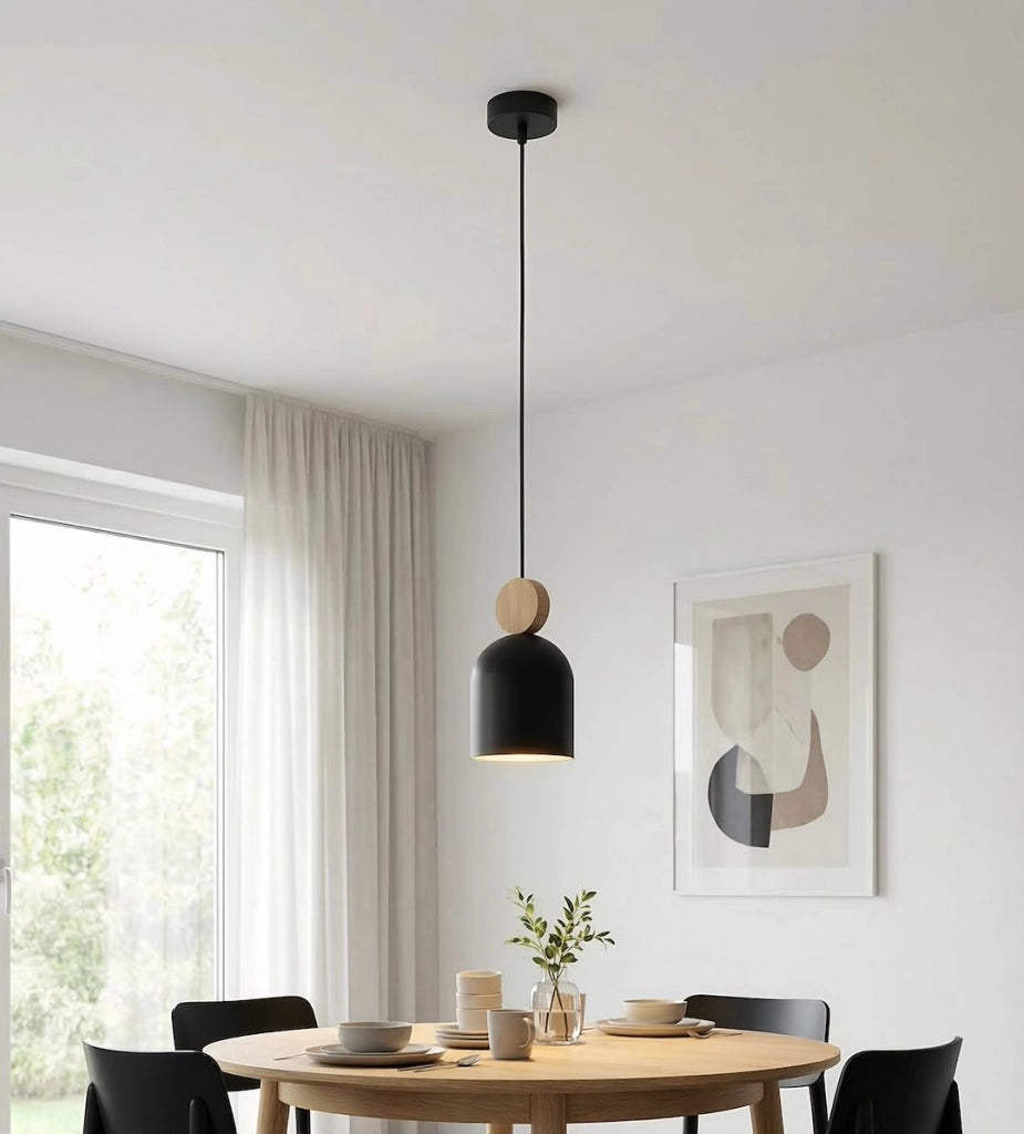 Lampada sospesa MESI nera ovale legno 1xGU10 minimal Emibig