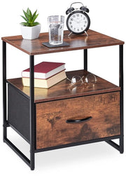 Notturato segreto rustico - design industriale - 1 pezzo - nero e marrone scuro - con cassetto