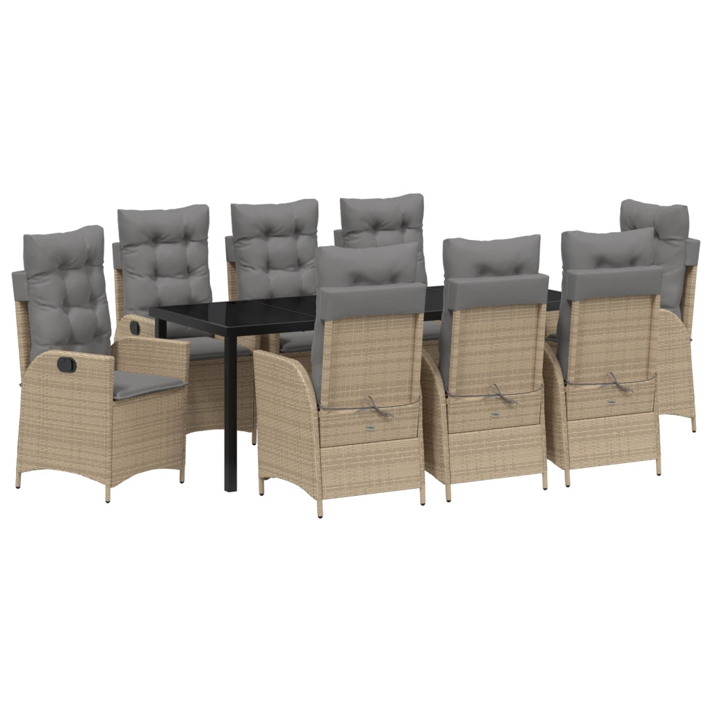 Set da Pranzo da Giardino 9 Pezzi con Cuscini Beige Polyrattan