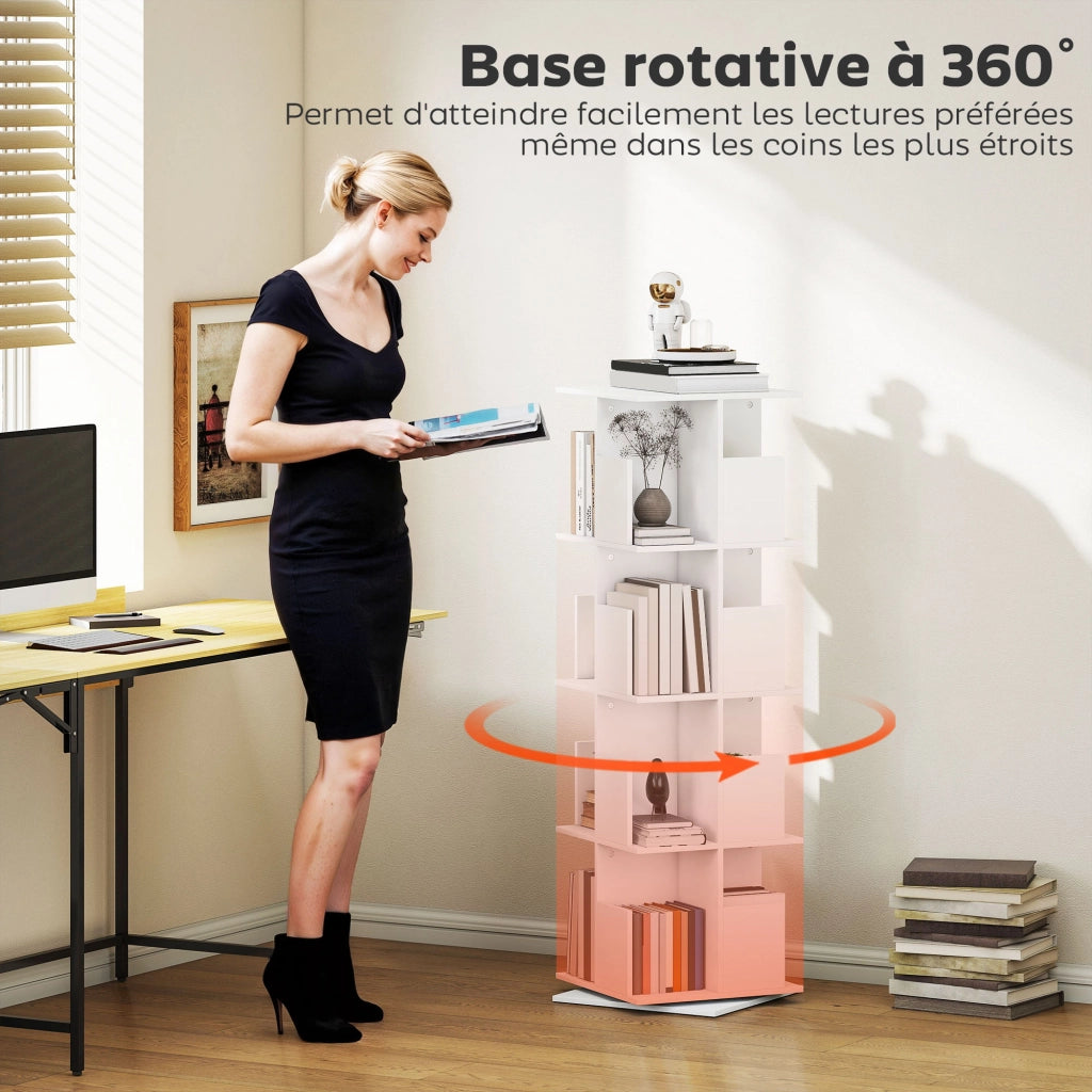 Libreria rotante a 4 livelli con scomparti ¨C zephmum ¨C bianco 39x39x128 cm
