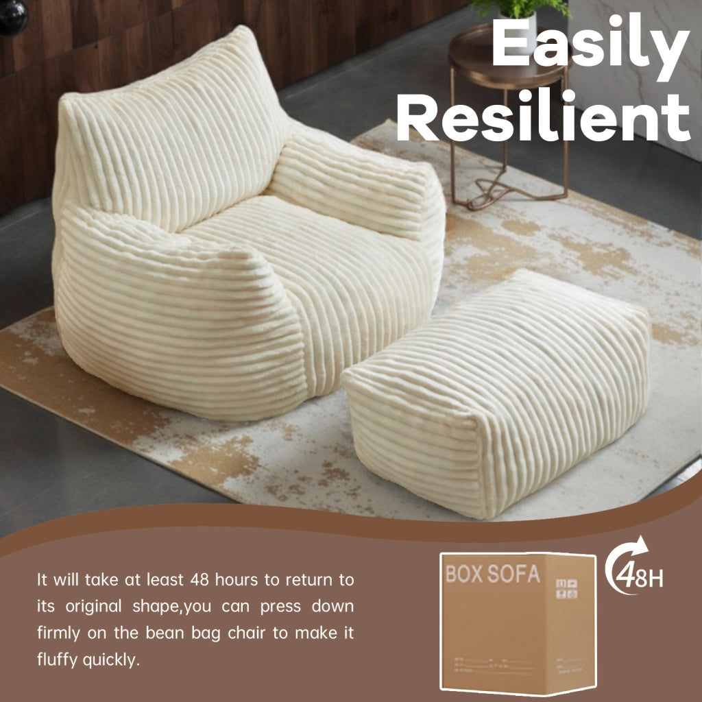 Chaise longue con pouf - supporto ergonomico a 5 zone - in flanella - bianco