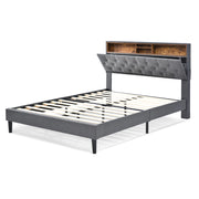 Letto imbottito matrimoniale 140×200 cm con testiera contenitore e LED regolabile; materasso incluso; grigio