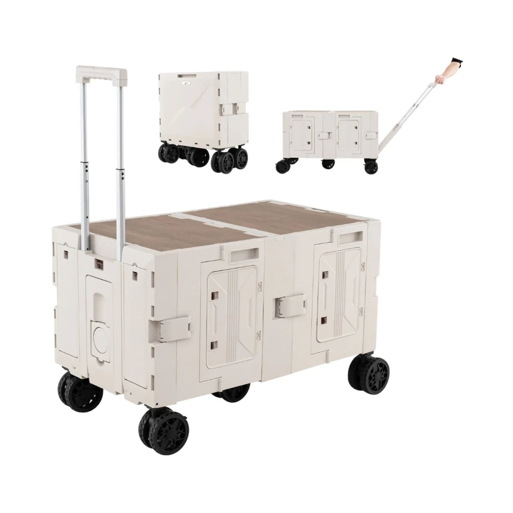 Carrello della spesa pieghevole 85 x 50 x 56 cm con 5 ruote universali ergonomiche elegante e versatile realizzato in PP bianco e metallo 20_0011351
