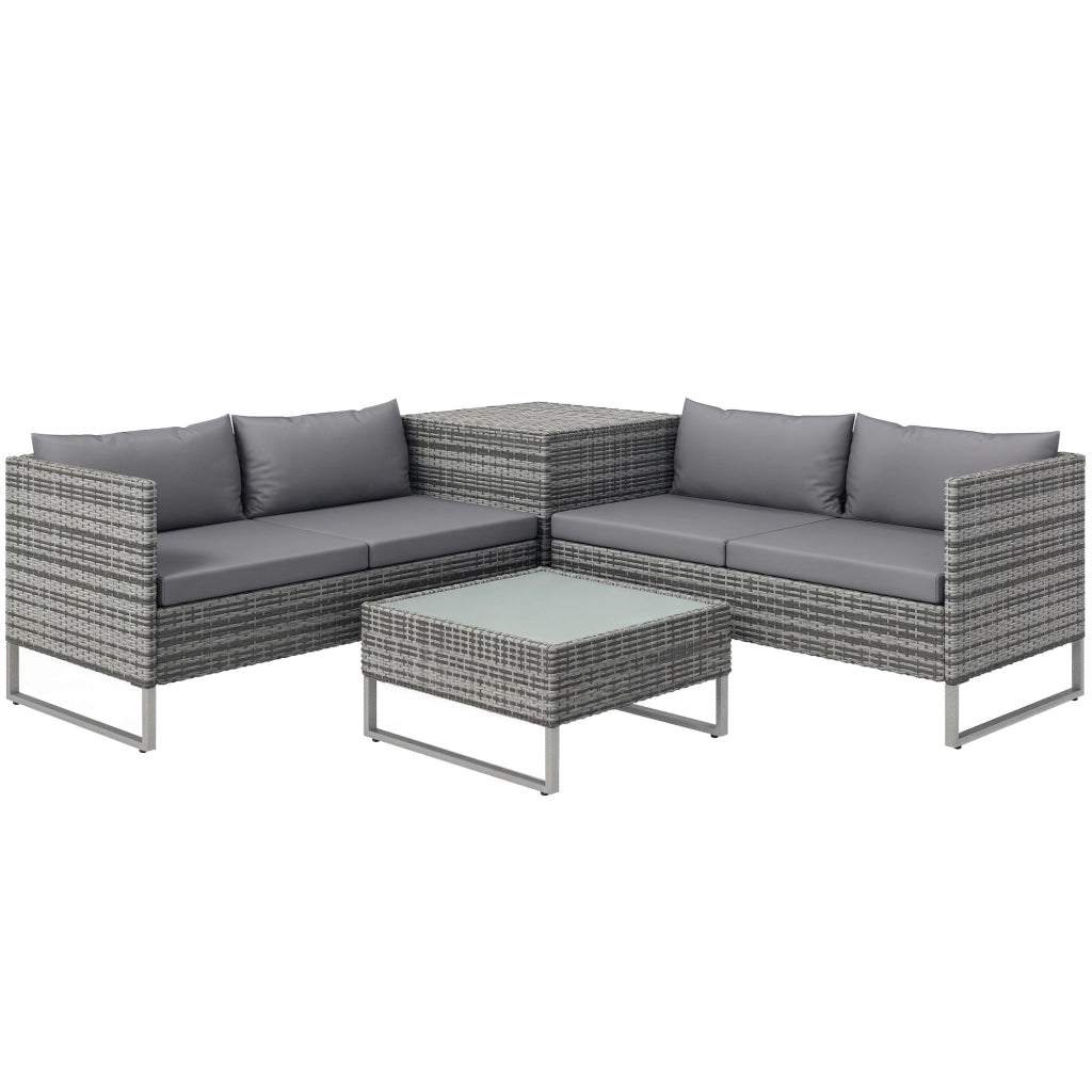 Set da Giardino 4 Pezzi con Divani e Tavolini ¨C zephmum ¨C Grigio, Acciaio, Polyrattan