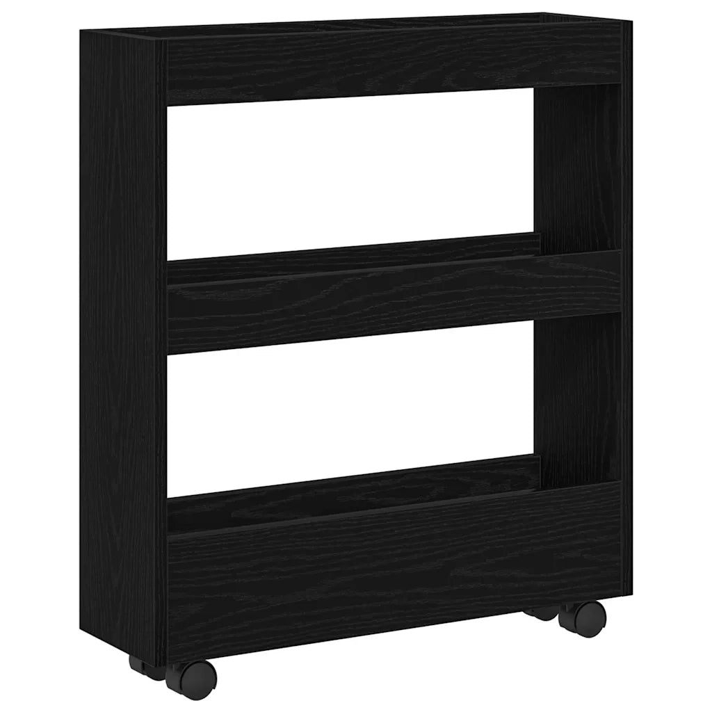Carrello di Stoccaggio Stretto Rovere Nero 60 x 18 x 70 cm 869249