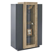 Vetrina Ablaze, Credenza con tre ante, Mobile da soggiorno multiuso, 100% Made in Italy, cm 80x38h121, Antracite e Acero