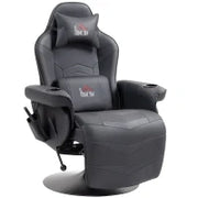 Poltrona da Gaming, Funzione Massaggiante, Schienale Inclinabile, Poggiapiedi, fino a 120 kg, Telaio in Acciaio, Ecopelle, Nero