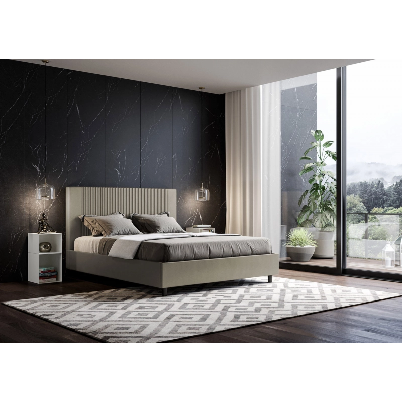 Letto imbottito Matrimoniale 160x190 cm Goya - Similpelle,Senza rete,Cappuccino