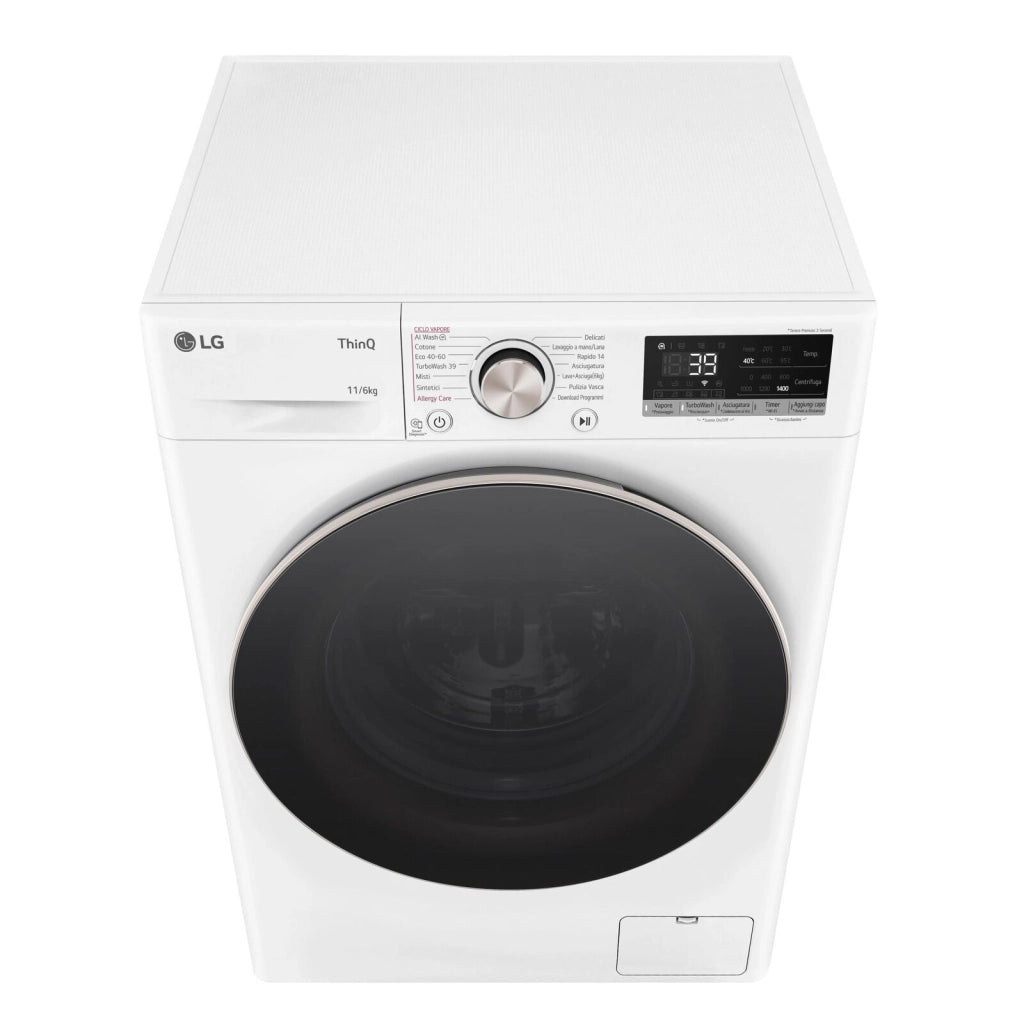 LG D4R7011TSWG Lavasciuga 11/6kg AI DD, Classe D, 1400 giri, TurboWash 360, Vapore, Wi-Fi