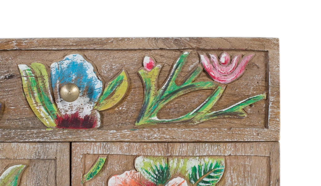 Credenza in legno di mango con dettagli dipinti a mano