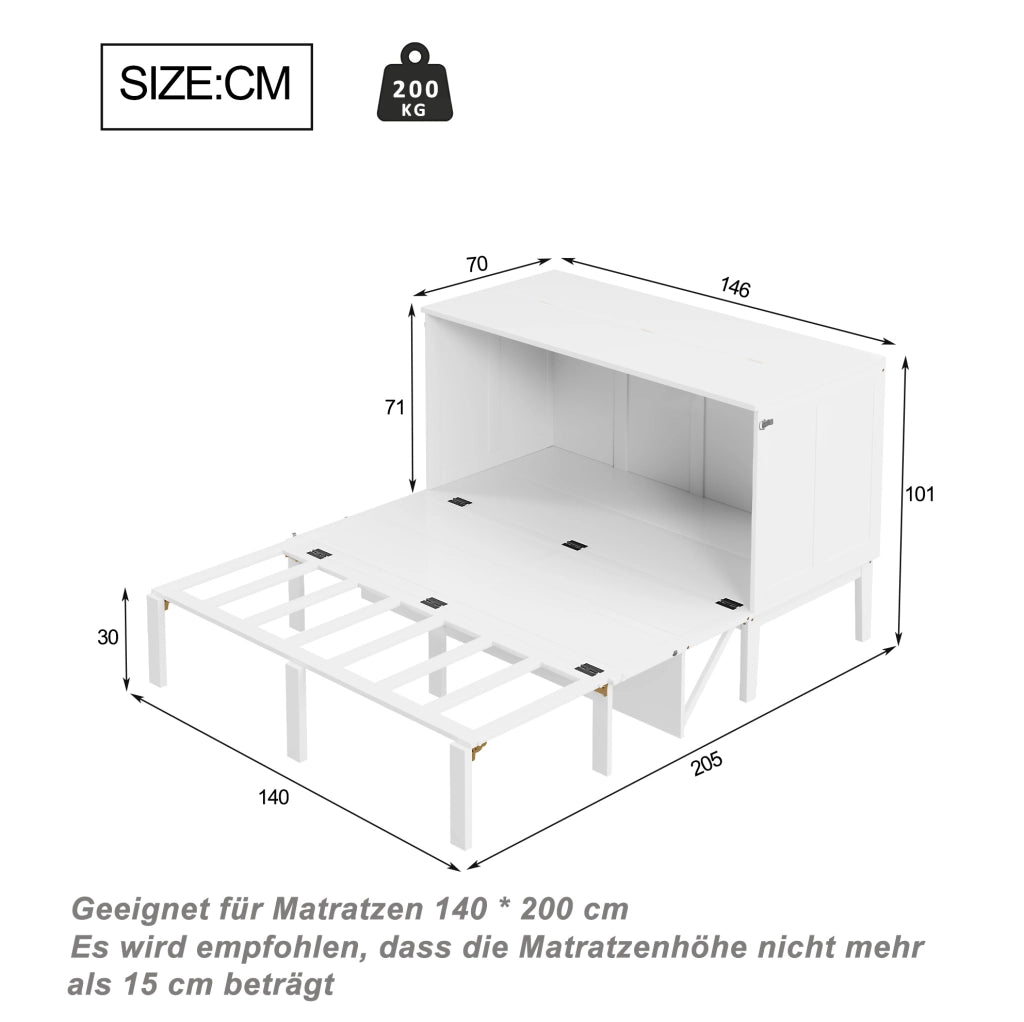 Letto a scomparsa 140x200 cm pieghevole verticale in legno