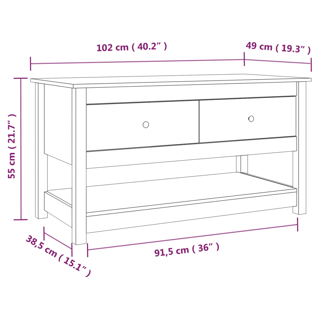 Tavolino da Salotto Nero 102x49x55 cm in Legno Massello di Pino 820925