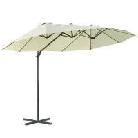 Ombrellone Doppio in Acciaio e Poliestere Anti-UV Impermeabile, 445x270x260cm, Beige