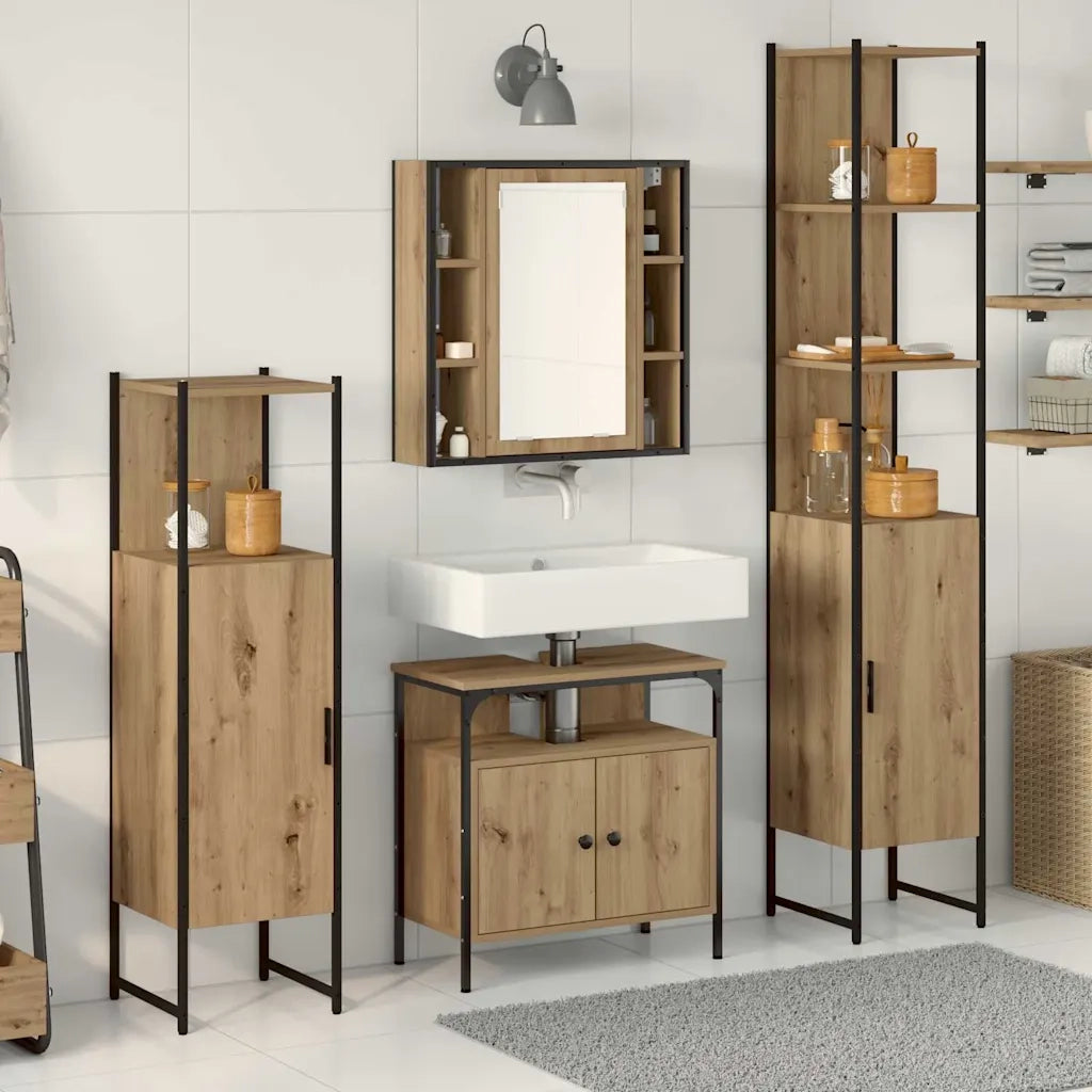 Set di mobili per il bagno con porta 4 pcs Rovere artigianale 3334430