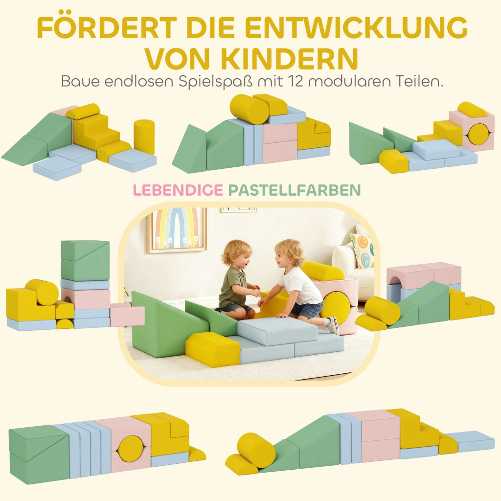 Set di blocchi morbidi per bambini ¨C zephmum ¨C 12 pezzi tessuto lavabile pastello
