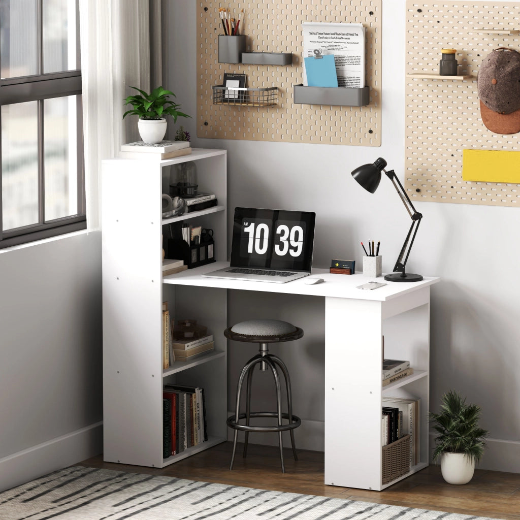Scrivania Computer con Libreria Salvaspazio, Tavolo da Pranzo per Ufficio e Studio, 120x55x120 cm, Bianco