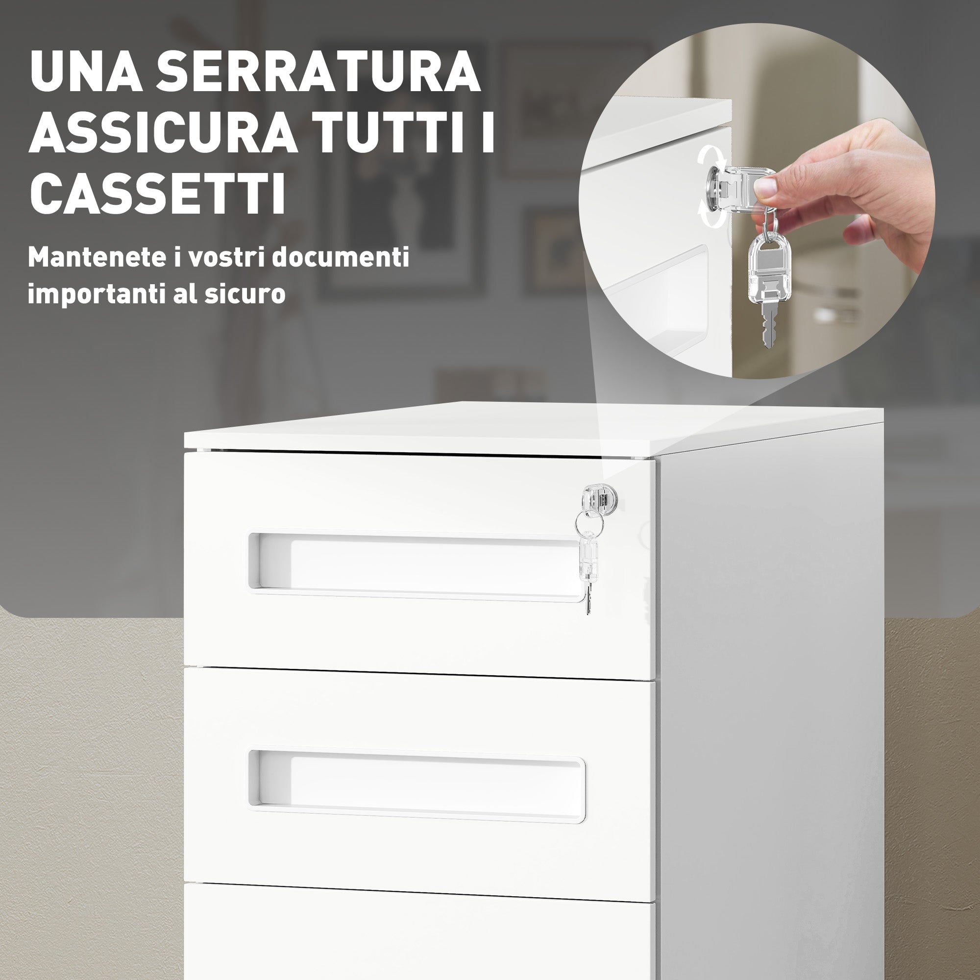 Cassettiera Schedario Portadocumenti 30x43,5x60 cm a 5 Ruote in Acciaio Bianco