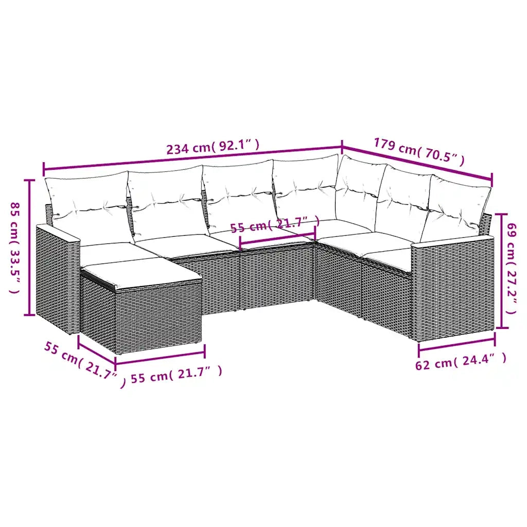 Set Divani da Giardino 7 pz con Cuscini Grigio in Polyrattan 3226208