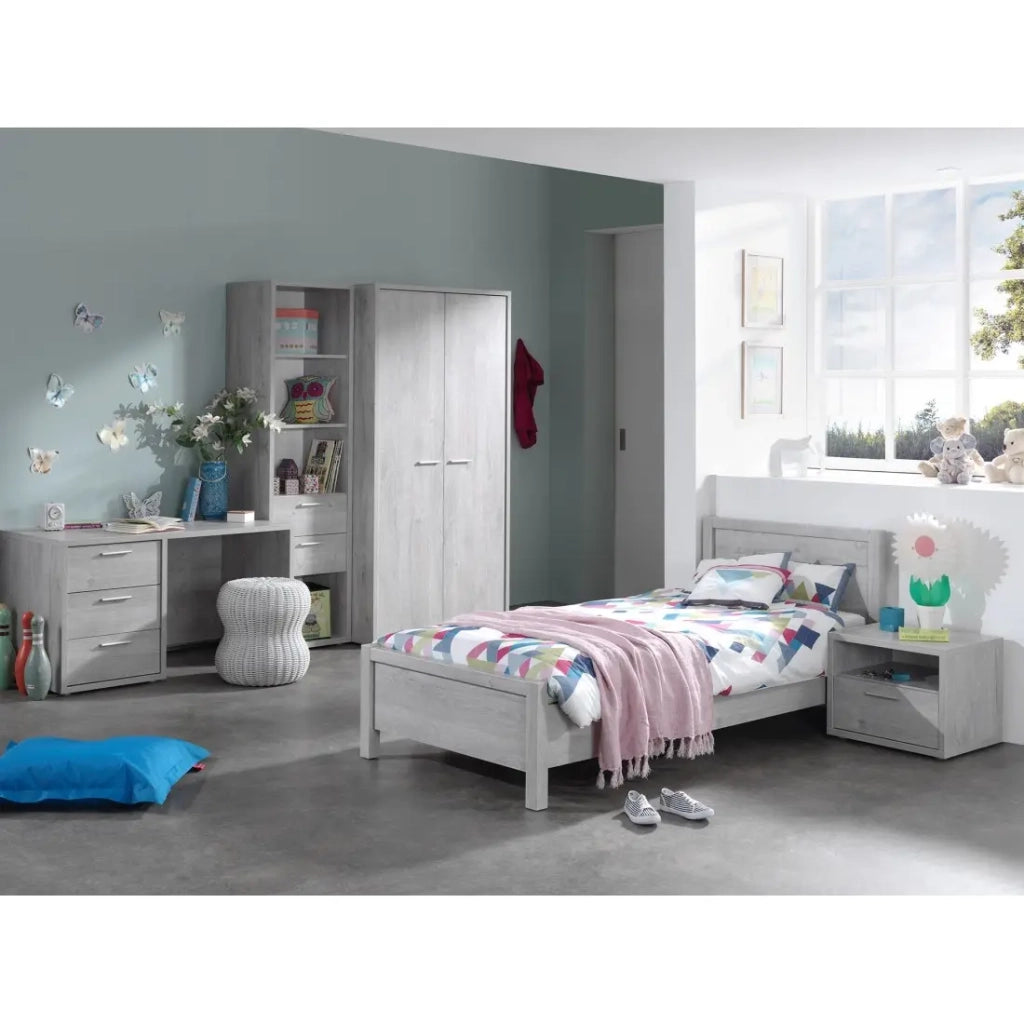 Tavolino da notte MATHEO – 1 cassetto + 1 vano – Grigio effetto legno