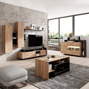 Mobile Soggiorno Kamotiba, Parete Attrezzata Modulabile, Marrone Rovere
