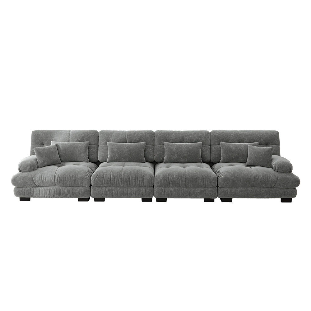 Divano angolare modulare - Xylo - 4 posti con seduta profonda, trasformabile in letto, chenille grigio