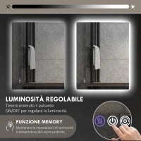Specchio da Bagno Anticondensa con Luminosità e Colore Regolabili, in Vetro e Lega di Alluminio, 80x60x4 cm