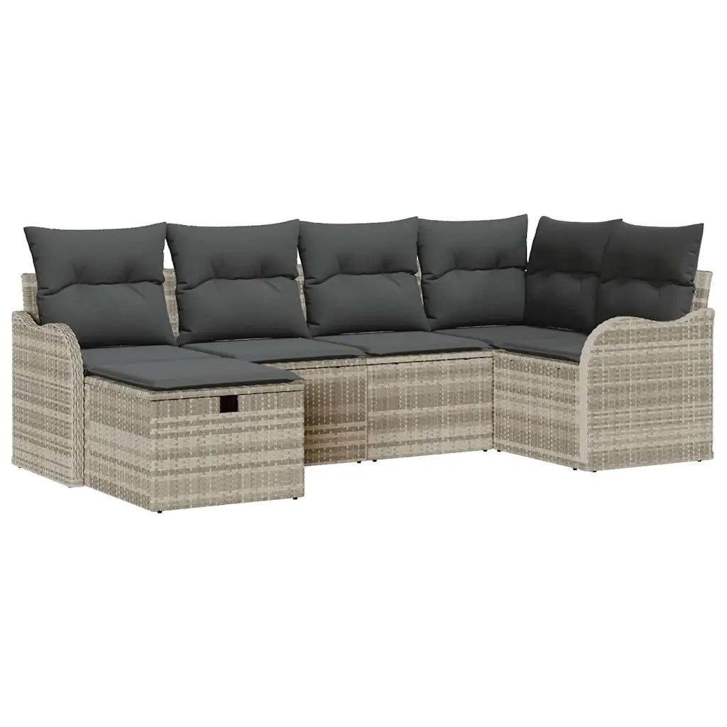 Set Divano da Giardino 6 pcs Grigio chiaro Poly Rattan