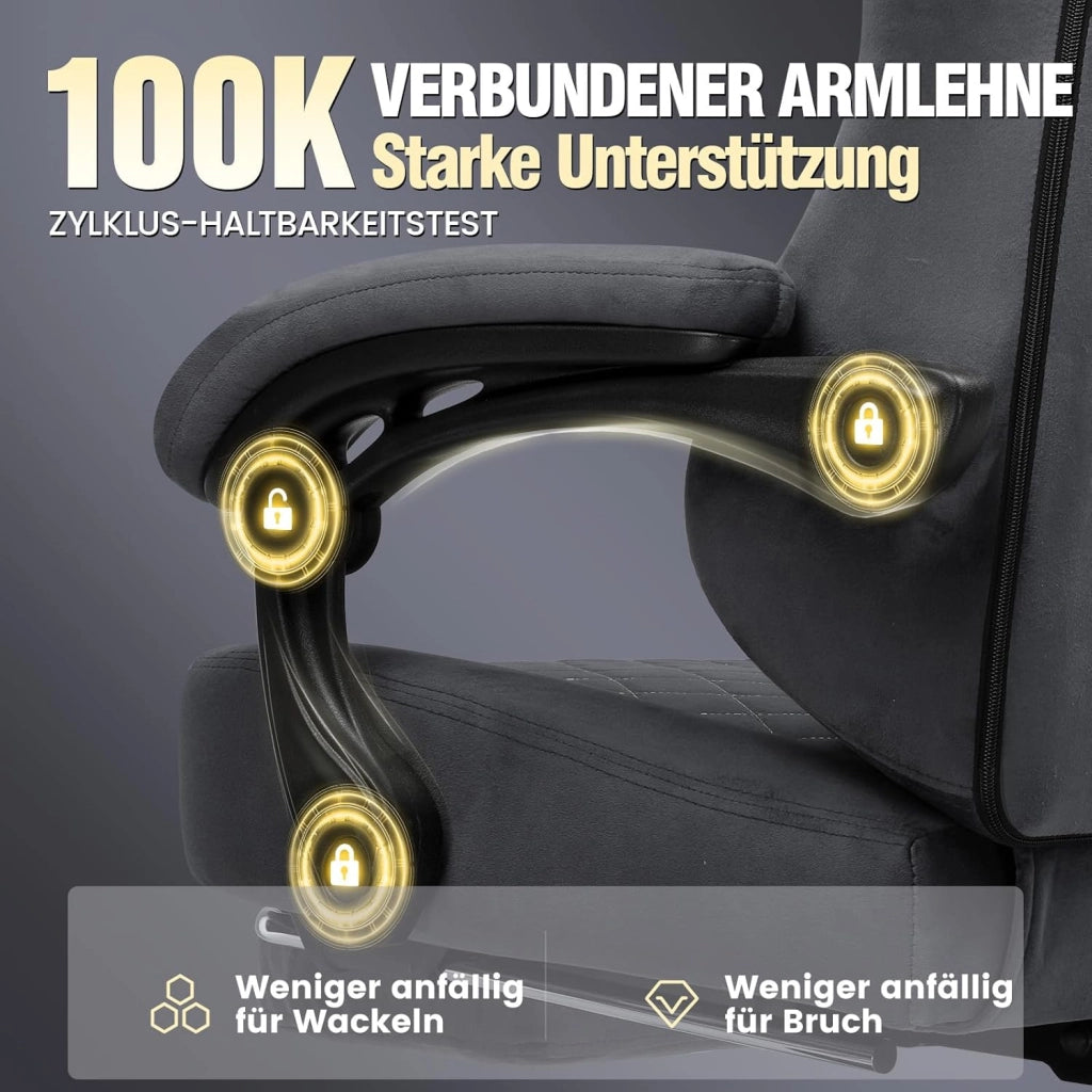 Sedia da gaming, in tessuto, ergonomica, per ufficio, in PC, portata 150 kg, regolabile e girevole, con cuscino a molla e poggiapiedi, grigio