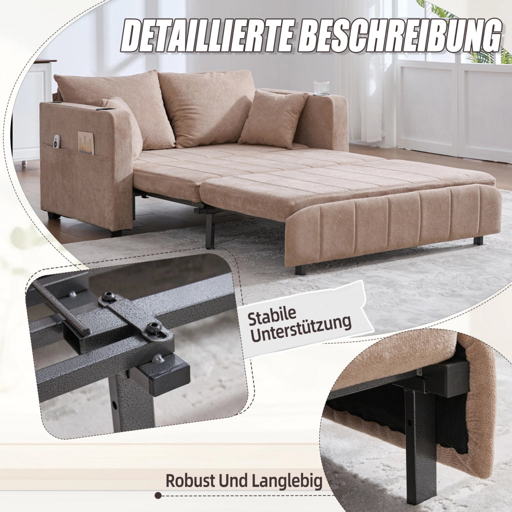Divano letto convertibile in chenille con tasche laterali e cuscini, per soggiorno e studio, kaki