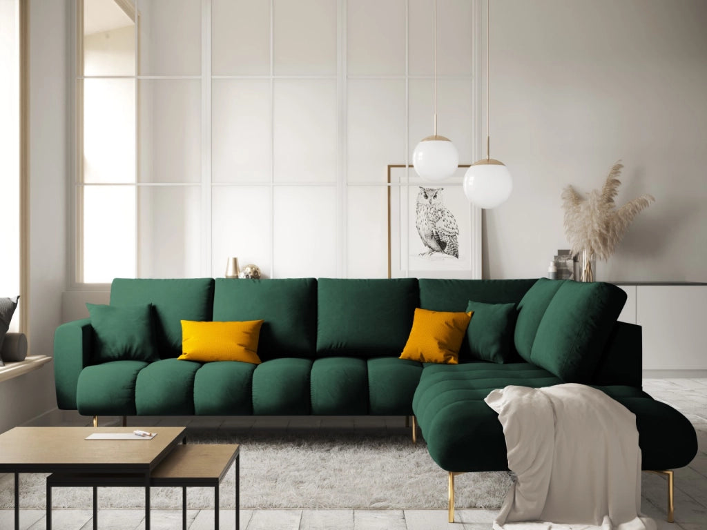 Cosmopolitan Design - Divano angolare destro "Hastings" 5 posti in velluto verde bottiglia 