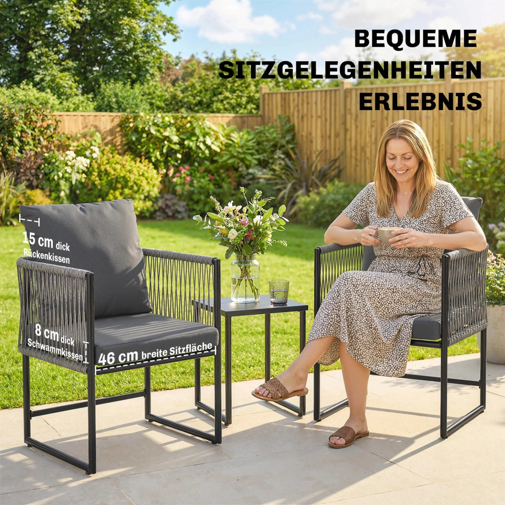 Set di 2 sedie da giardino in acciaio PE e rattan con cuscini; braccioli; 52x52x66 cm; Grigio scuro