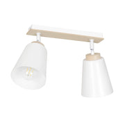 Plafoniera Spot Faretti Orientabili 2 Luci Xiwangmu Acciaio Bianco E Legno Naturale