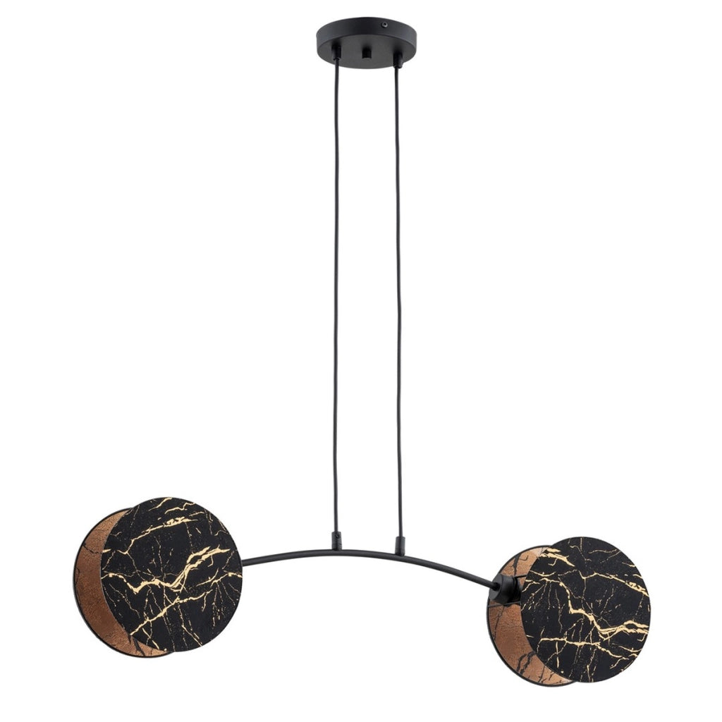 Lampada a sospensione MOTIF in acciaio nero con paralumi effetto marmo