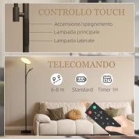 Lampada da Terra con 2 Punti Luce Regolabile a 4 Livelli, Temperatura 2700K-6500K e Telecomando, Nero