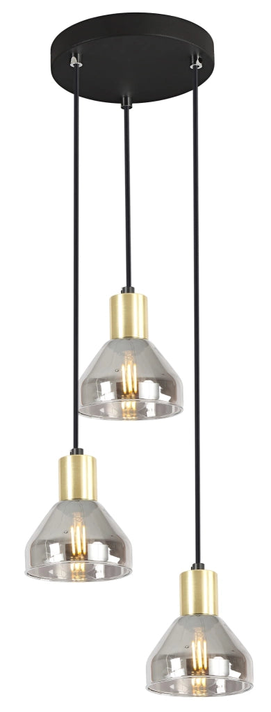 Lampadario Candellux Gregory 3xE14 nero vetro fumé