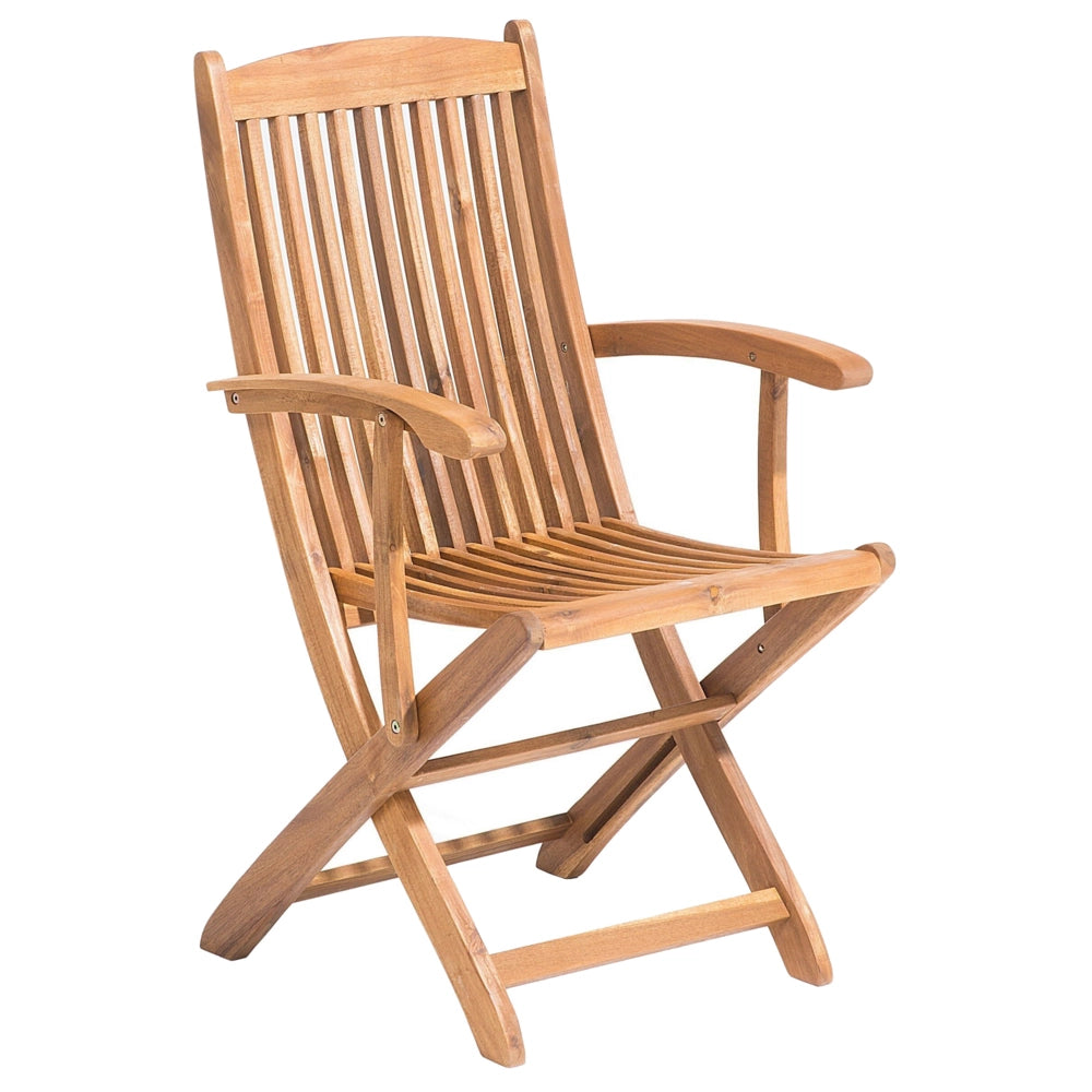 Set di 2 sedie da pranzo da giardino in marrone chiaro con struttura in legno di acacia pieghevole dal design rustico