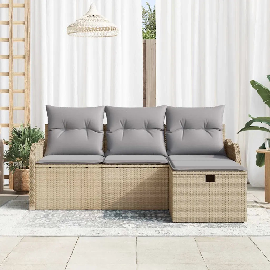 Set Divano da Giardino 4 pz | Set Salotto da Giardino Beige e Grigio Chiaro polyrattan