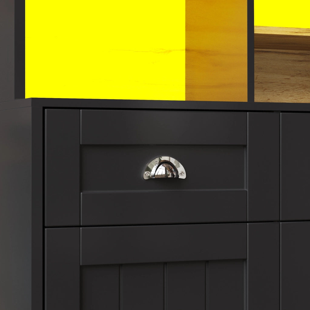 ARMADIO Cucina 140x40x175 cm MDF Nero con LED e ripiani regolabili