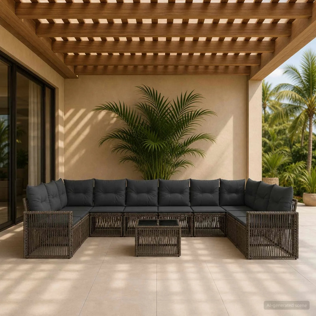 Set Divano da Giardino 11 pcs Grigio e Grigio Scuro polyrattan 3435236