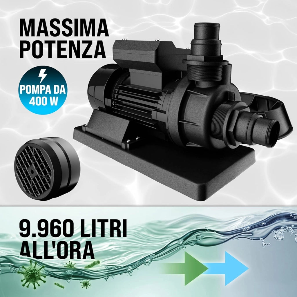® Filtro per Piscina a 7 Vie 9.960 L/h Serbatoio 30L con Prefiltro e Sfere Filtranti da 1200g