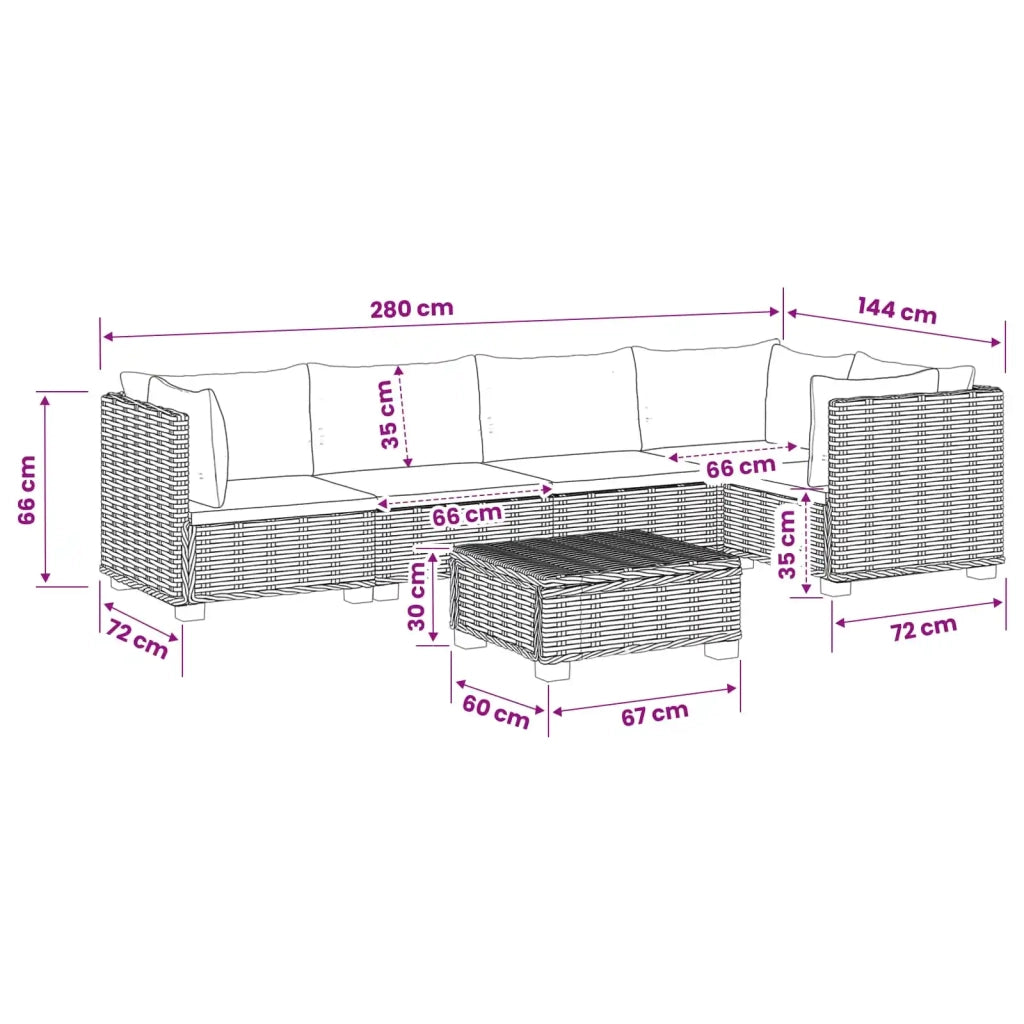 6 pz Set Lounge in Rattan con Cuscini GENDT Rattan naturale 3429854