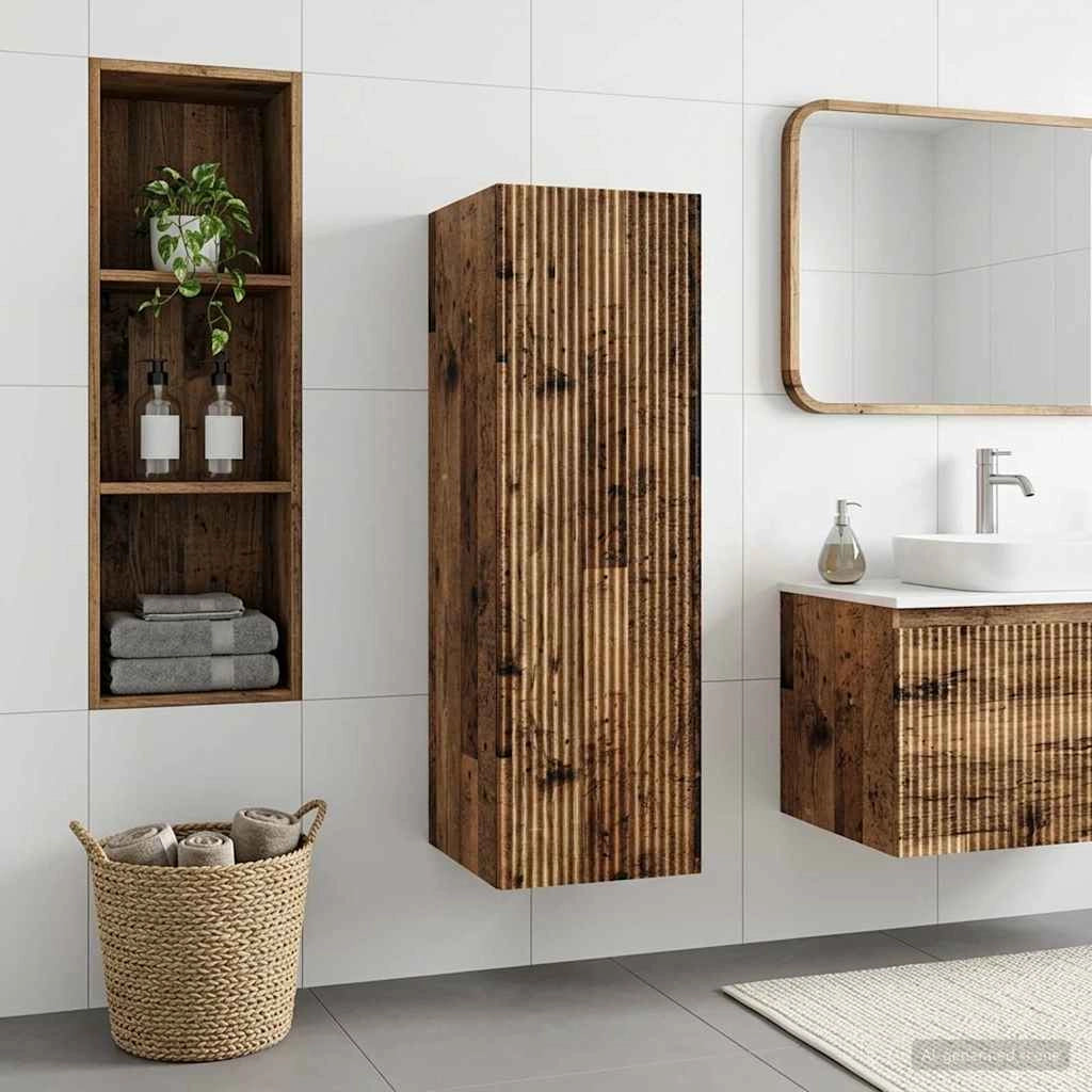 Mobiletto da Bagno a Muro Legno antico 33 x 34,5 x 100 cm 890530