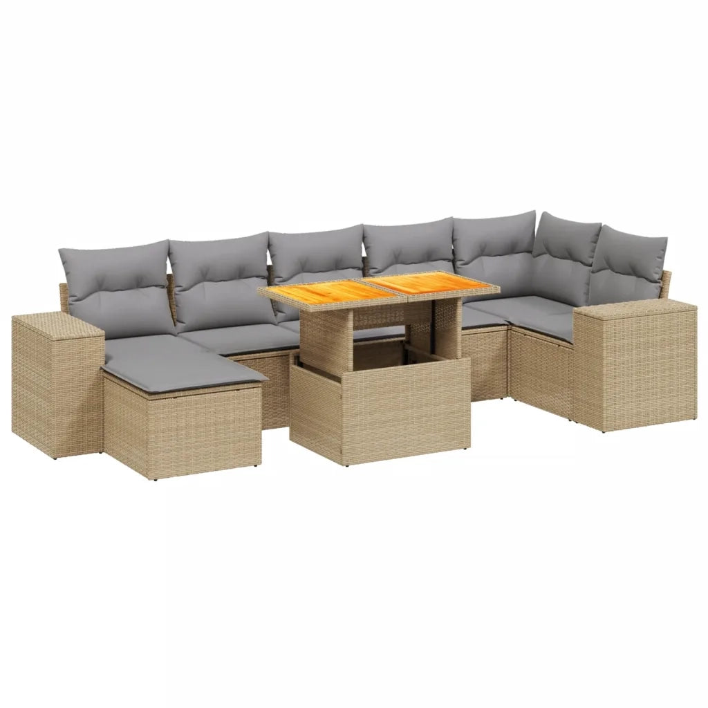 Set Divano da Giardino 8 pz con Cuscini Beige in Polyrattan 3272746