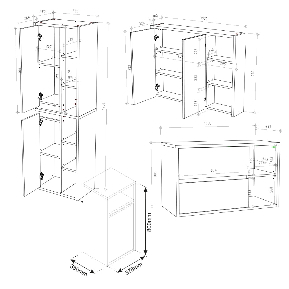 Vicco Set di mobili da bagno Antracite 4 parti