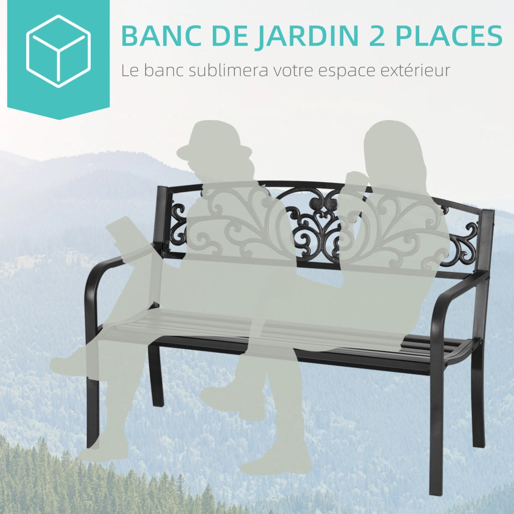 Panchina da giardino 2 posti ¨C Xylo ¨C acciaio nero 127x60x87cm