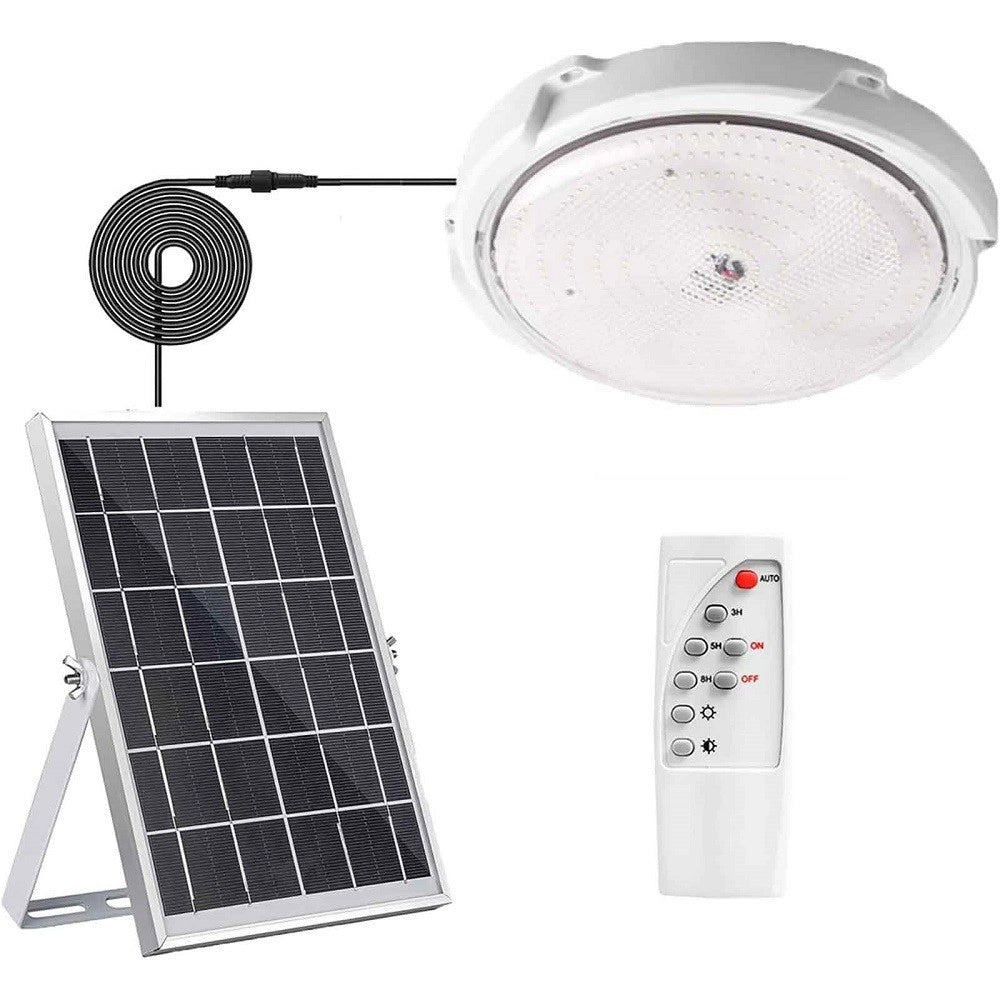 Trade Shop - Plafoniera Solare Lampada Sensore Crepuscolare Tonda 60w Dimmerabile Telecomando -