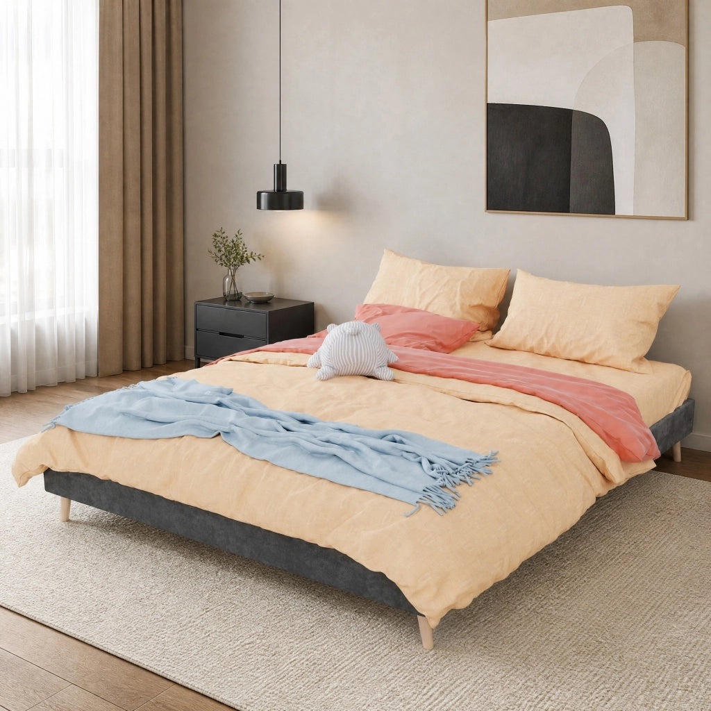 LETTO 160x200 cm Grigio in Tessuto e Metallo con testiera geometrica